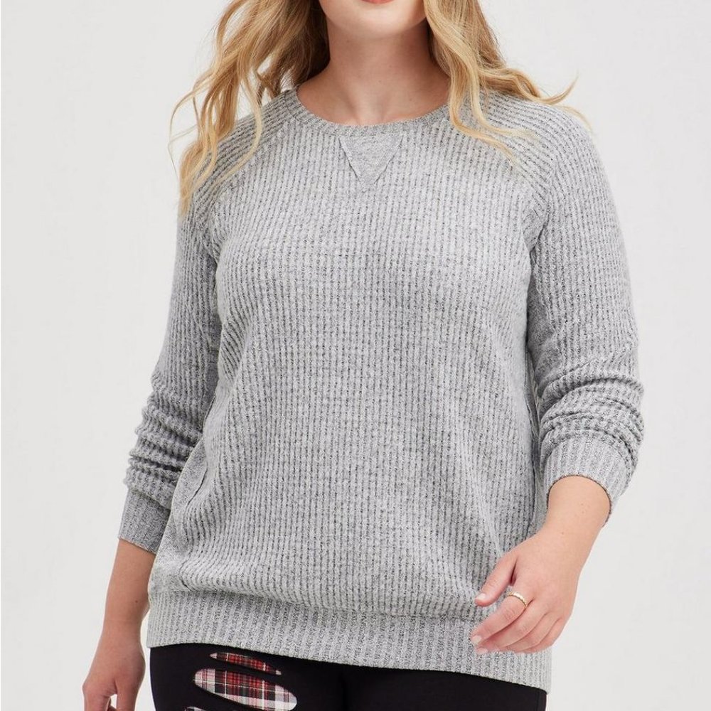 Torrid Grey Brushed Waffle Crew Neck Reglan Sweatshirt size 4x